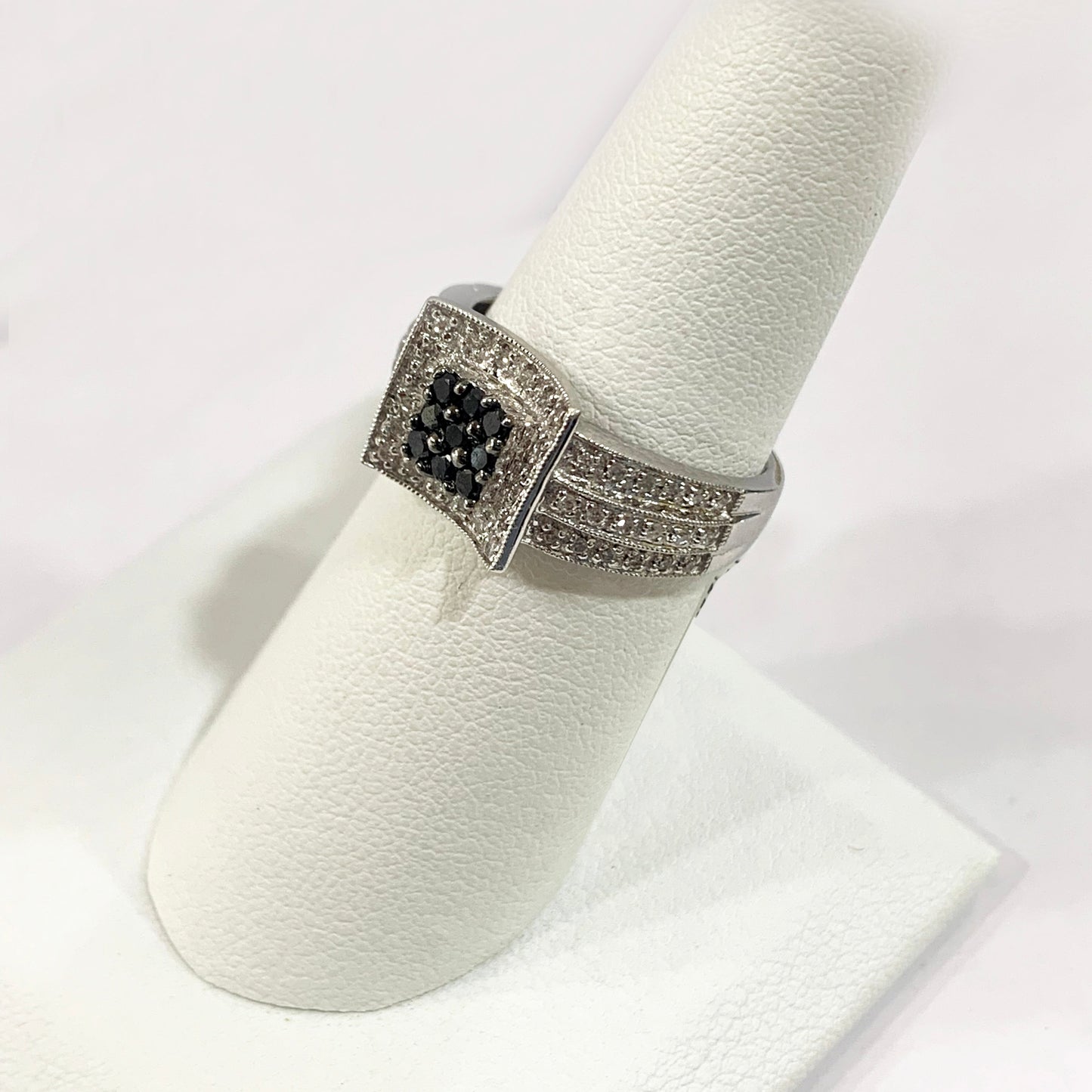 14k White Gold Black Diamond Ring