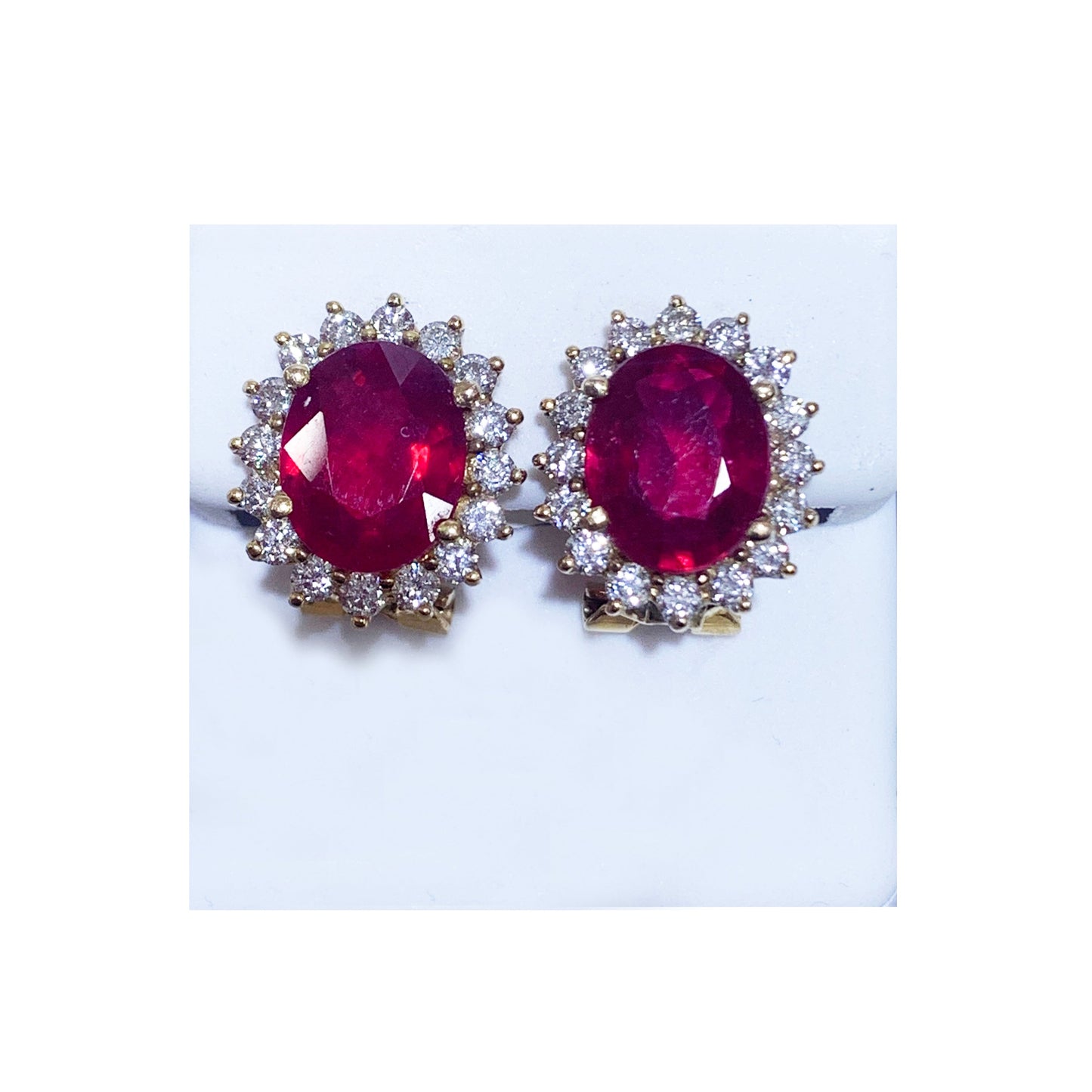 14k Yellow Gold Ruby Diamond Earrings