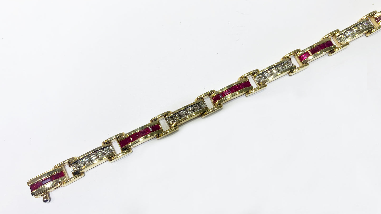 14K Yellow Gold Ruby Diamond Bracelet