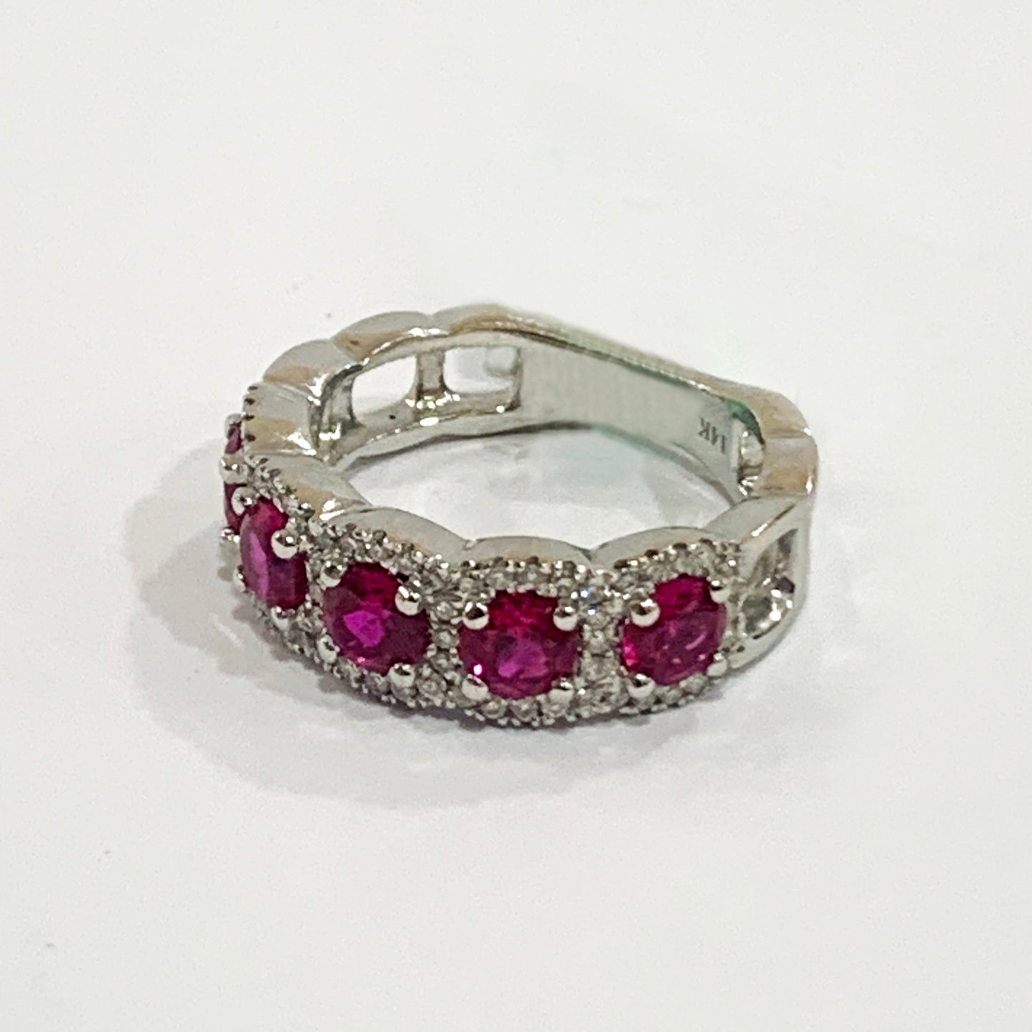 14k White Gold Ruby Diamond Ring