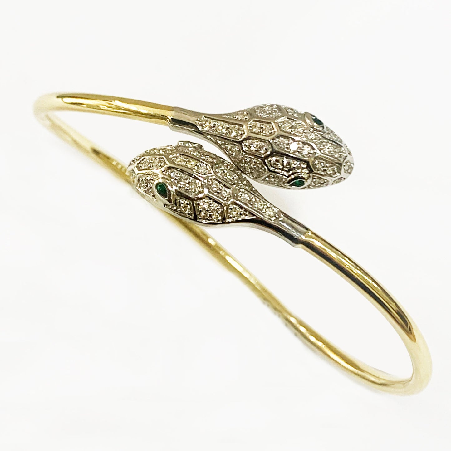 14k Yellow Gold Snake Diamond Bangle