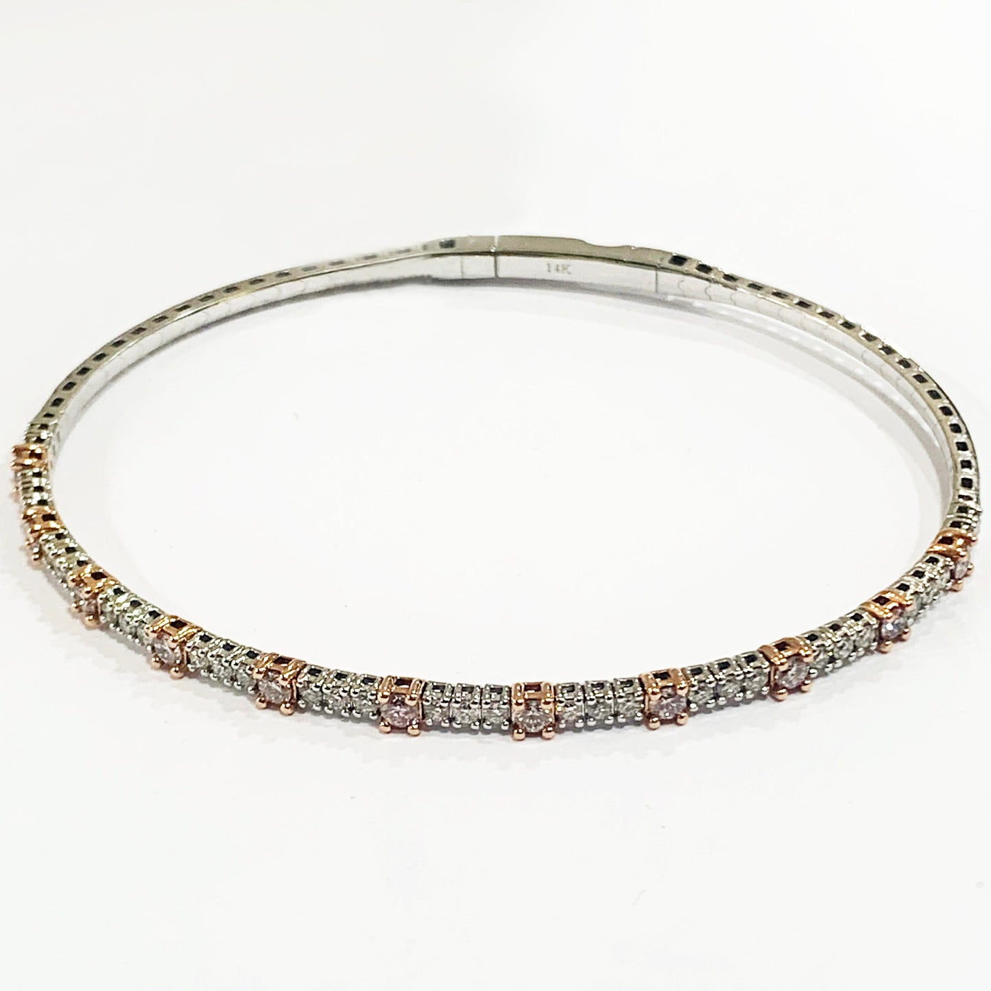 14k White Gold Pink-White Diamond Flex Bangle