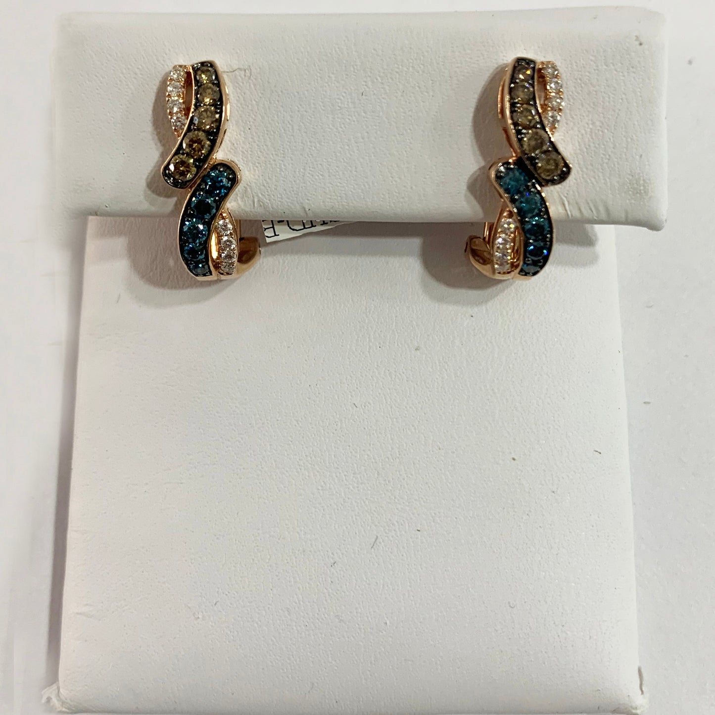14k Rose Gold Brown & Blue Diamond Earrings
