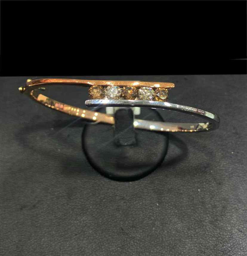 14k Two Tone Chocolate Diamond Bangle
