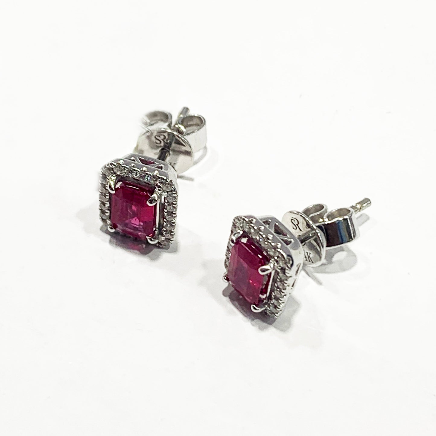 14k White Gold Ruby Diamond Earrings