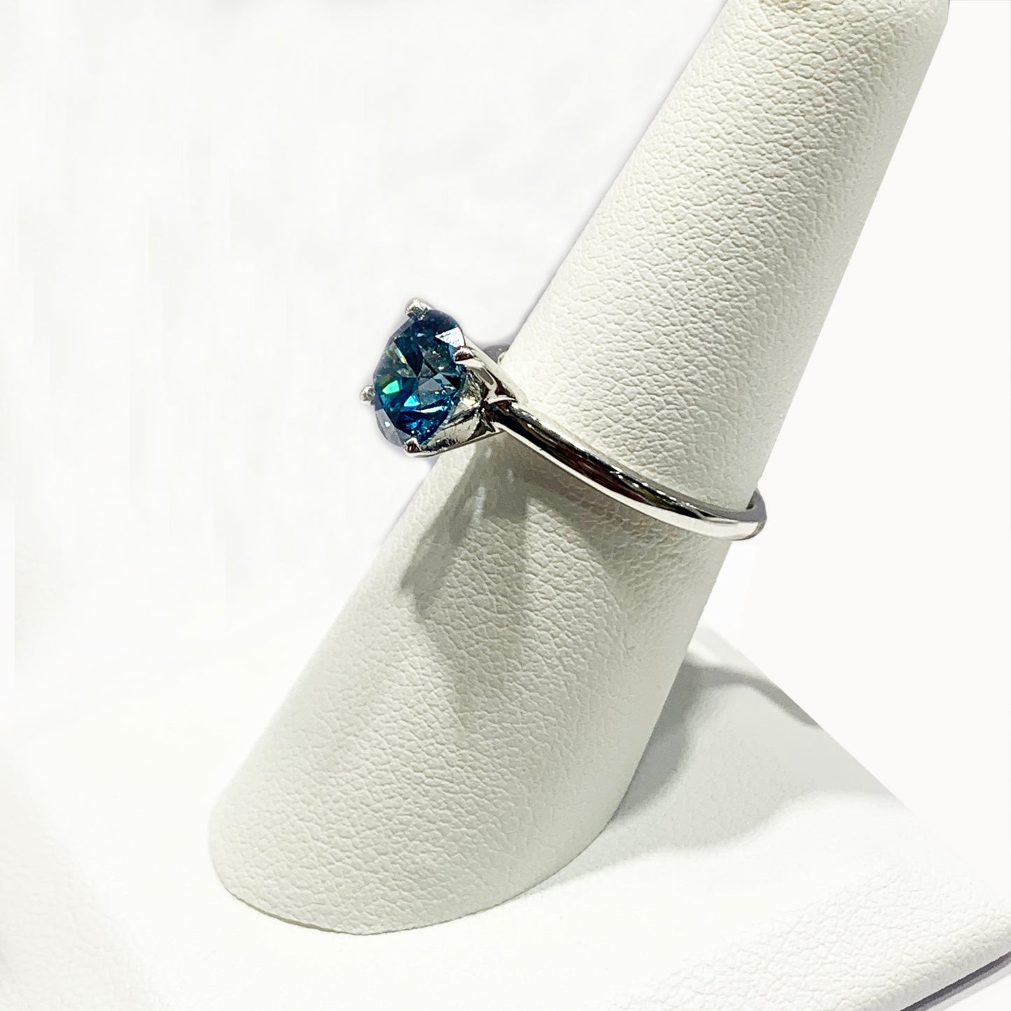 14k White Gold Blue Diamond Ring