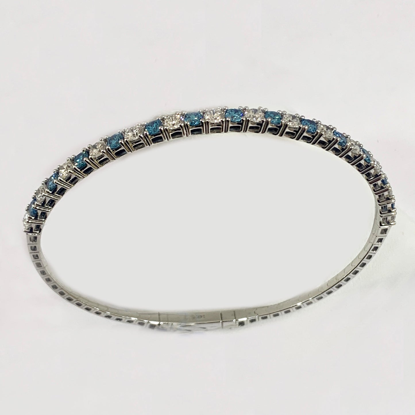 14k White Gold Blue Diamond Flex Bangle (LAB)