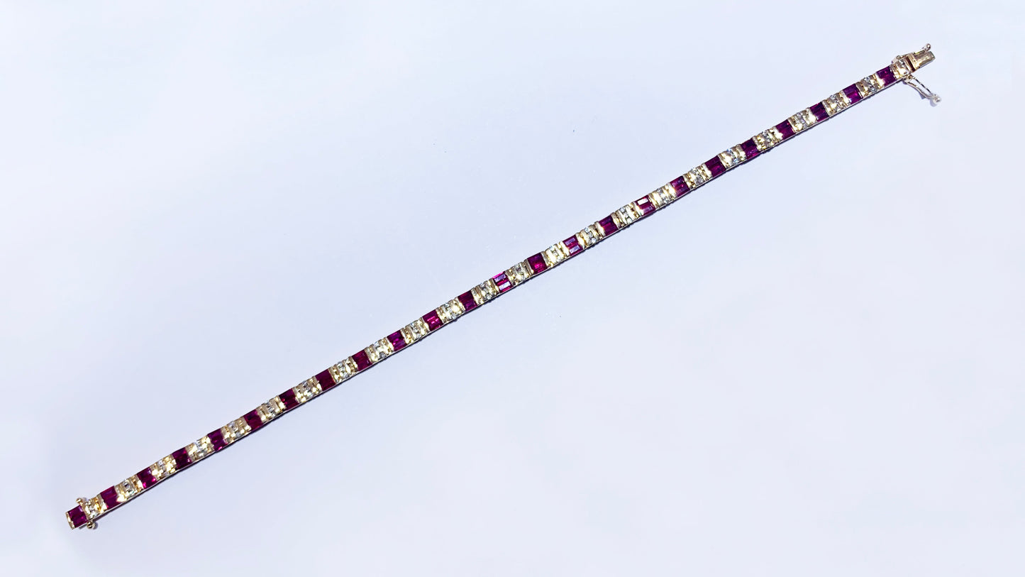 14k Yellow Gold Ruby Diamond Bracelet