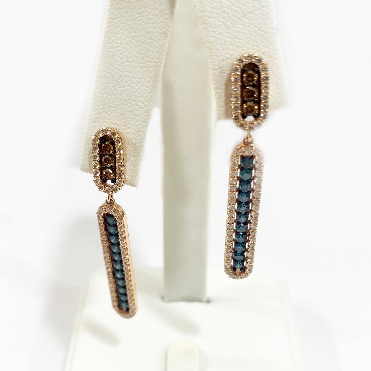 14k White Gold Blue/Brown/White Diamond Earrings