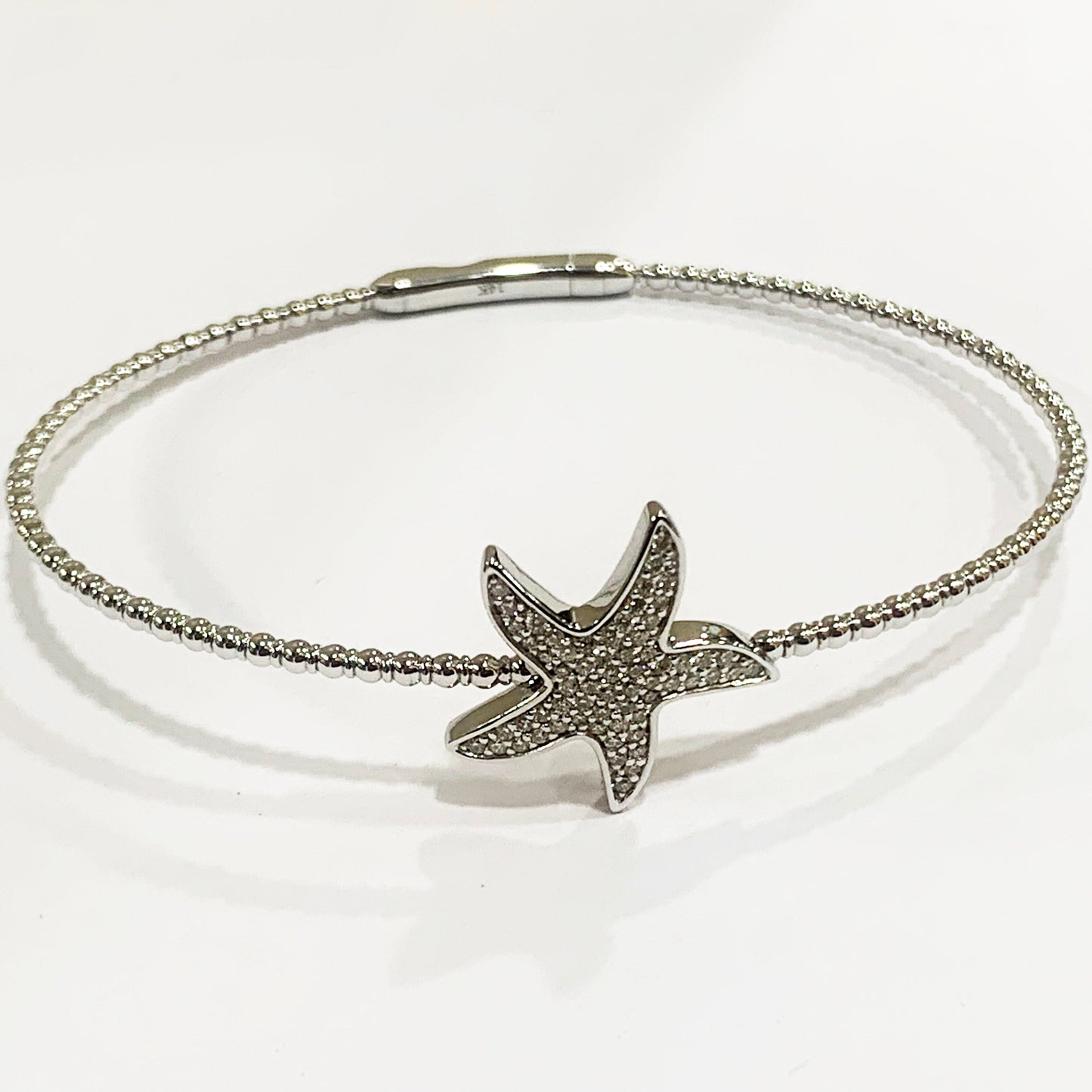 14k White Gold Starfish Diamond Flex Bangle