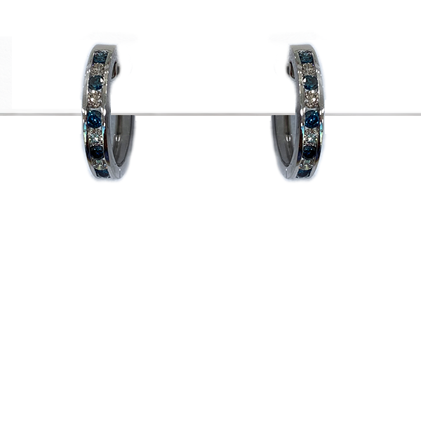 14k White Gold Blue Diamond Hoops