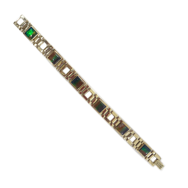 14k Yellow Gold Mens Ammolite Bracelet