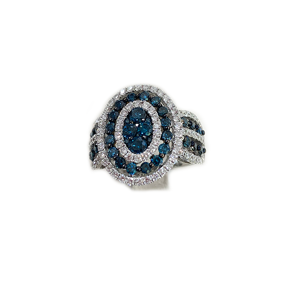 14k White Gold Blue Diamond Ring