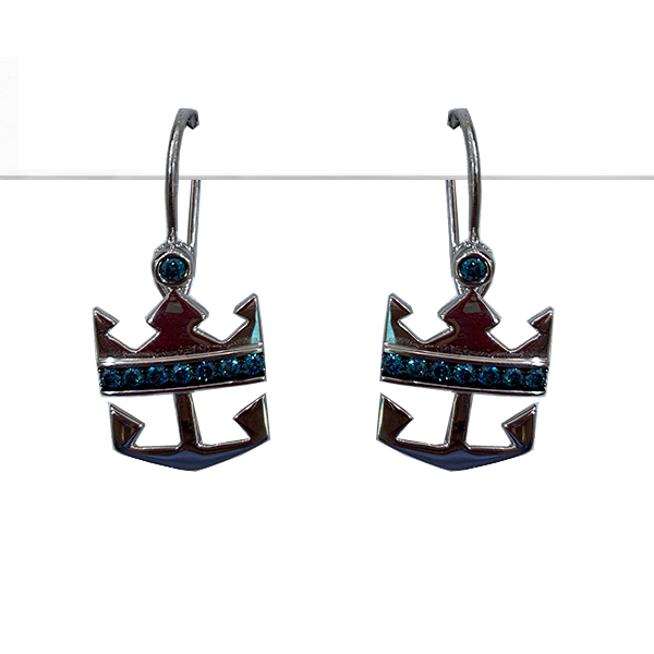 14k White Gold Blue Diamond Earring