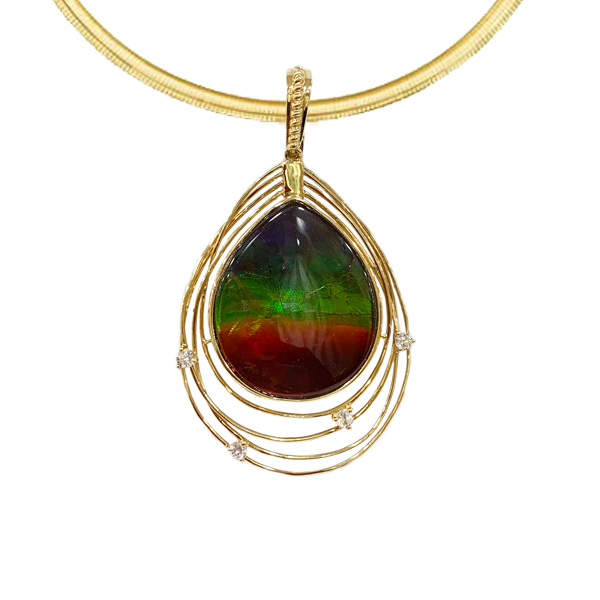14K Gold Ammolite Pendant