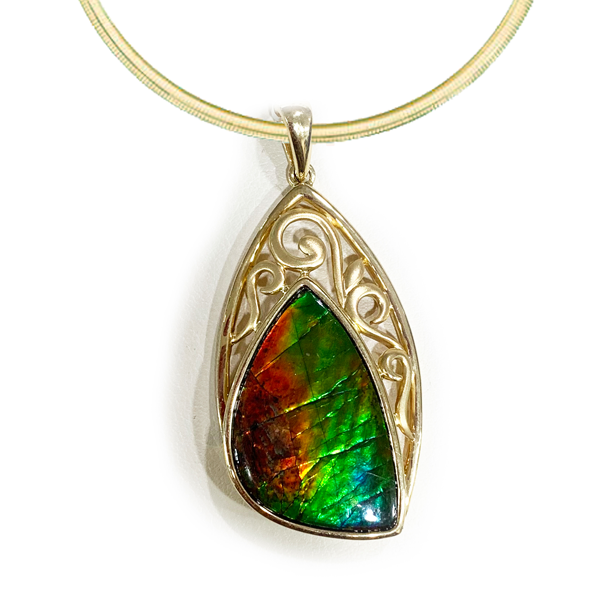 14K Gold Ammolite Pendant