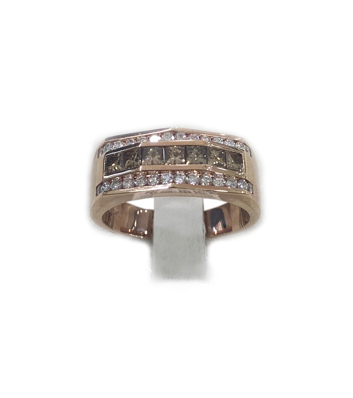 14k Rose Gold Brown Diamond Mens Ring