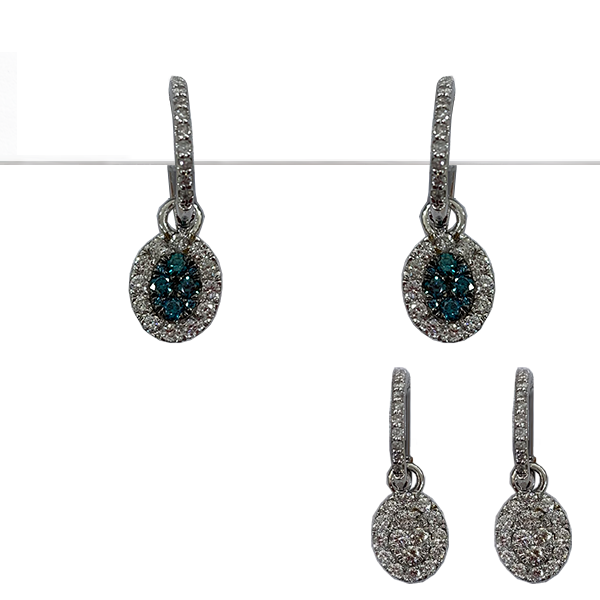 14k White Gold Blue Diamond Earring