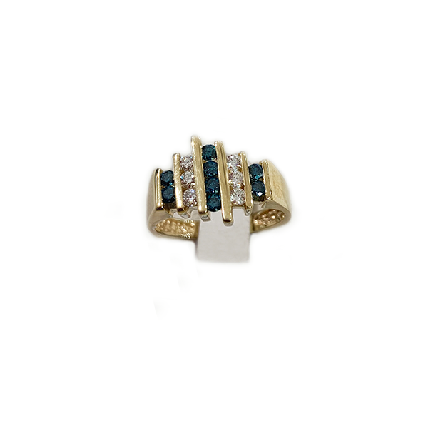 14k Yellow Gold Blue Diamond Ring