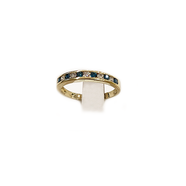 14k Yellow Gold Blue Diamond Band