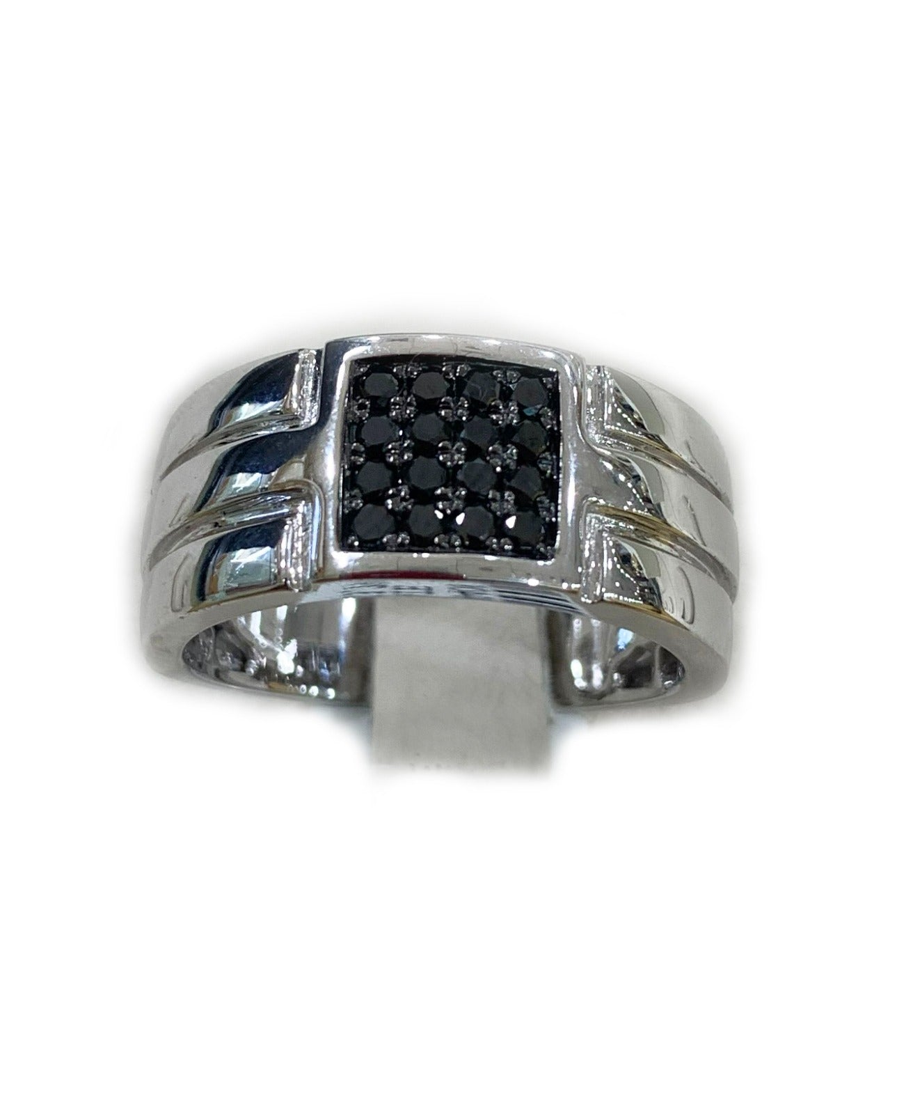 14k White Gold Mens Black Diamond Ring
