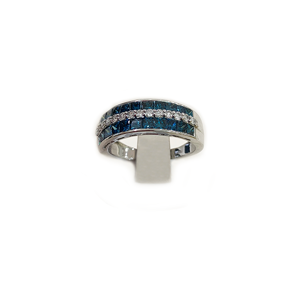 14k White Gold Blue Diamond Ring