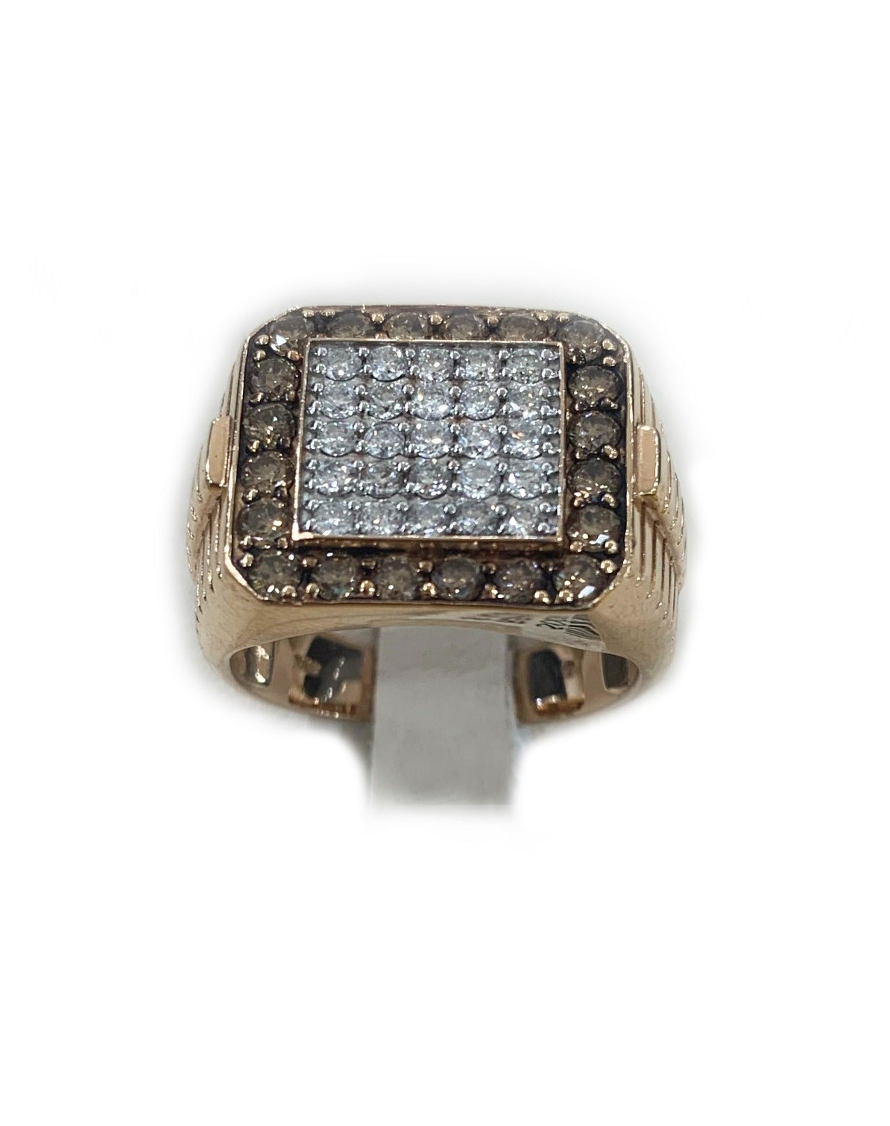 14k Rose Gold Brown Diamond Mens Ring