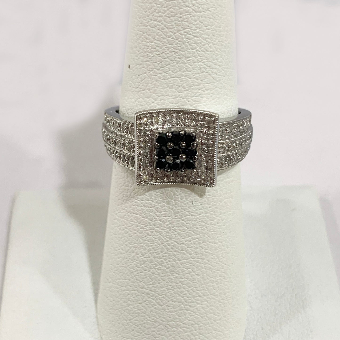 14k White Gold Black Diamond Ring