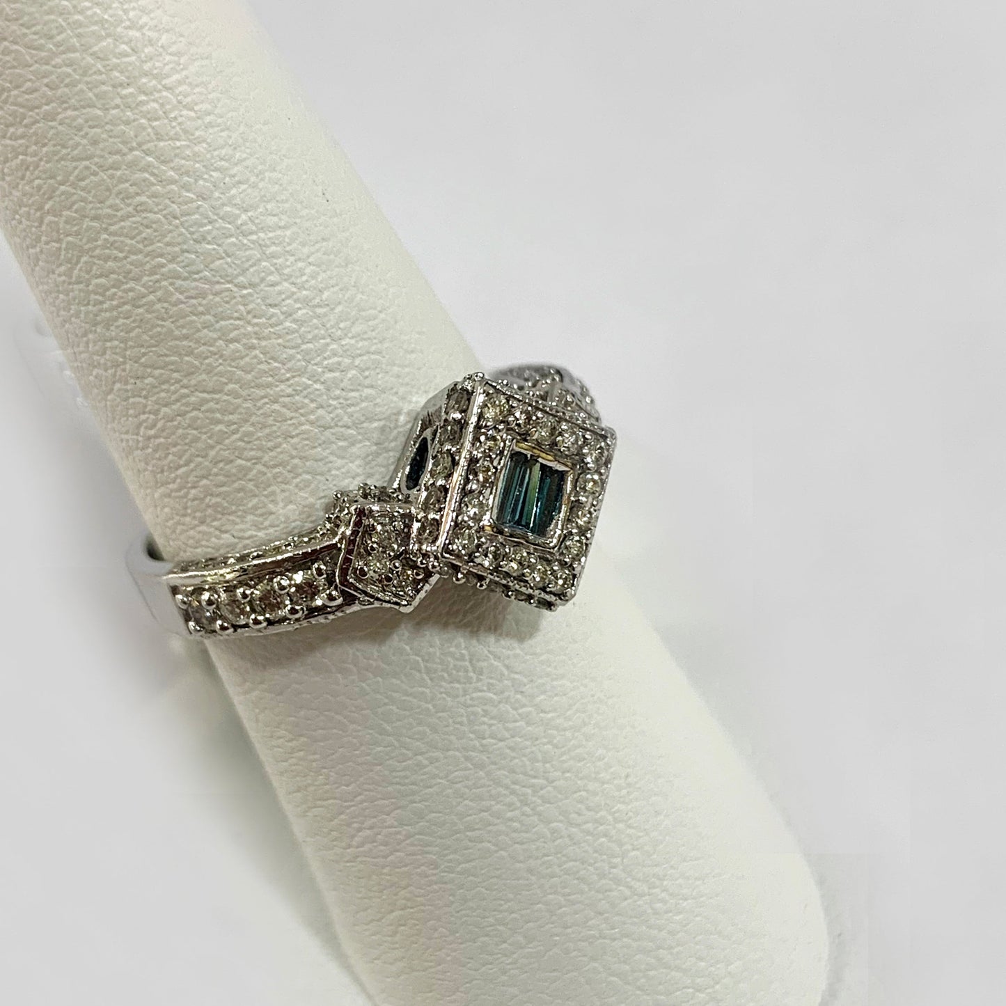 14k White Gold Blue Diamond Ring