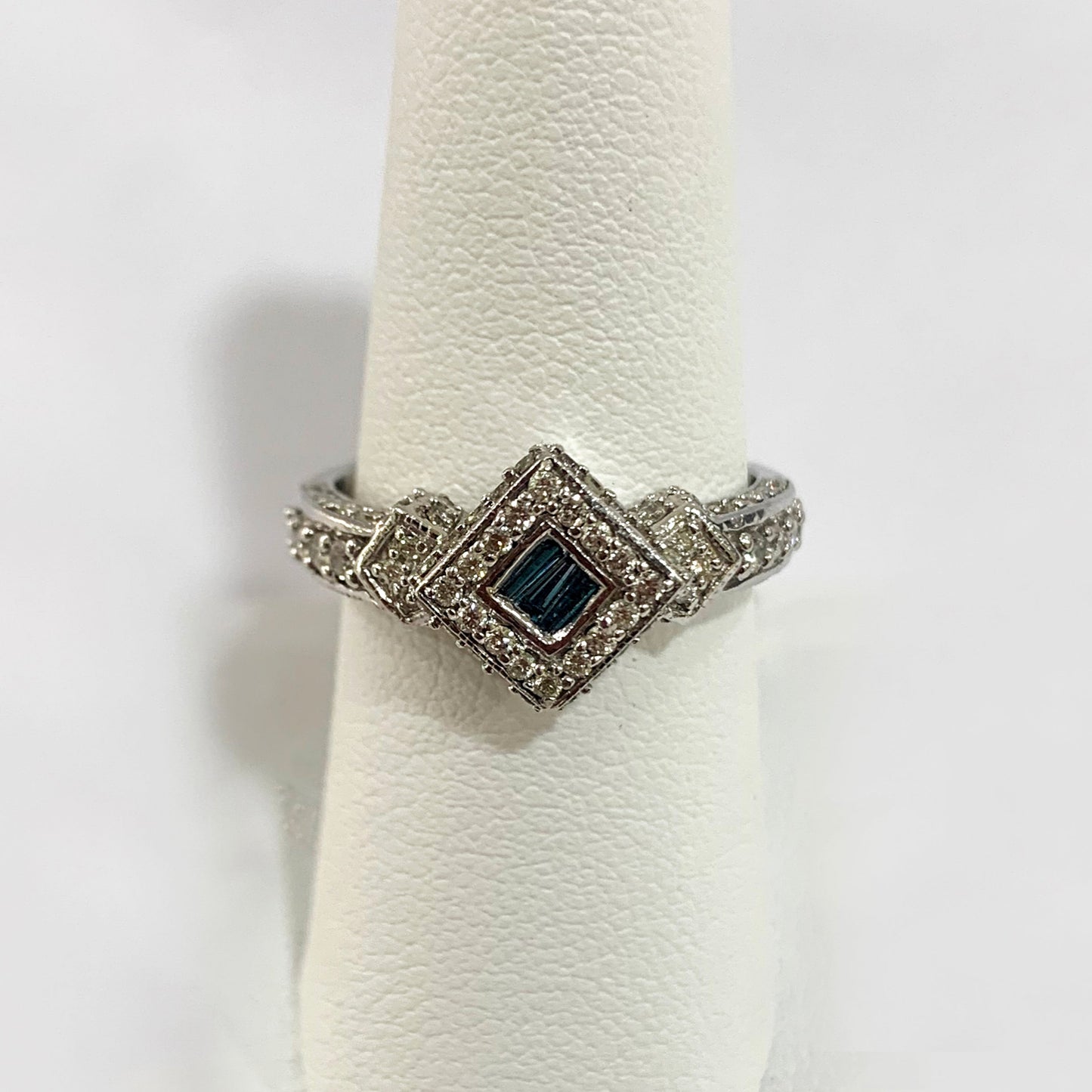 14k White Gold Blue Diamond Ring