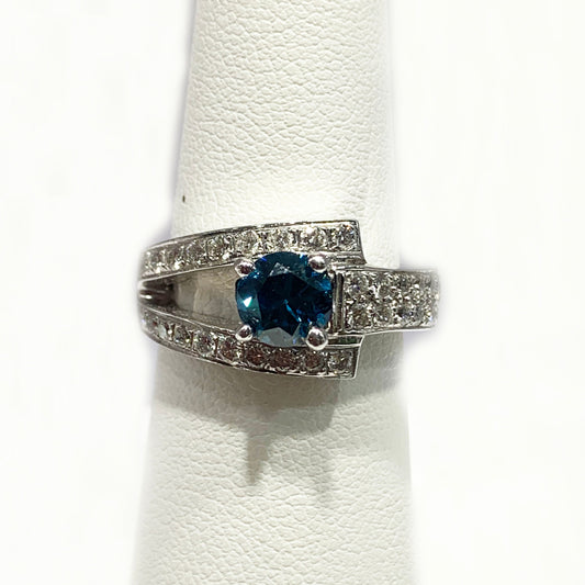 14k White Gold Blue Diamond Ring