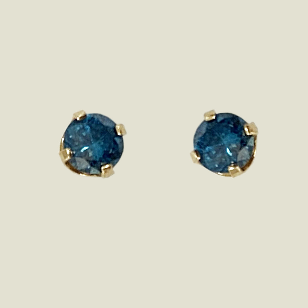 14k Yellow Gold Blue Diamond Earrings