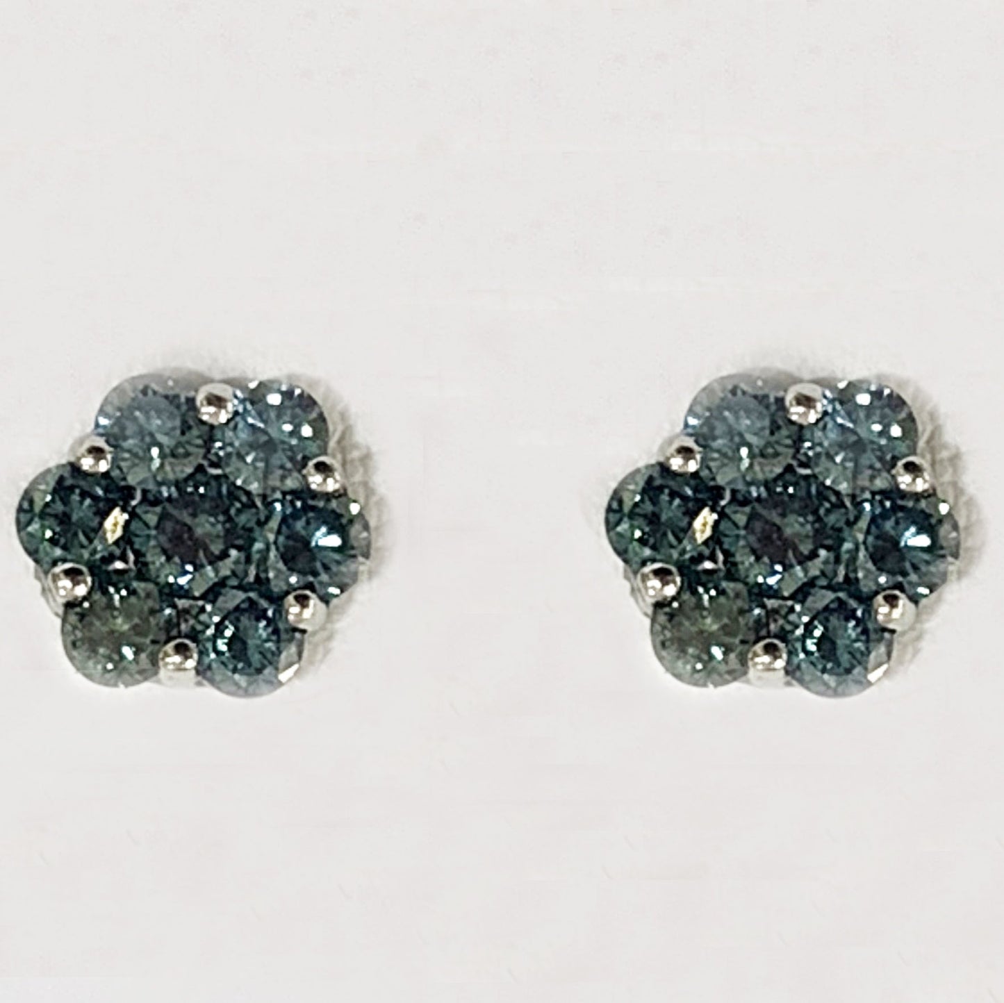 14k White Gold Blue Diamond Earrings