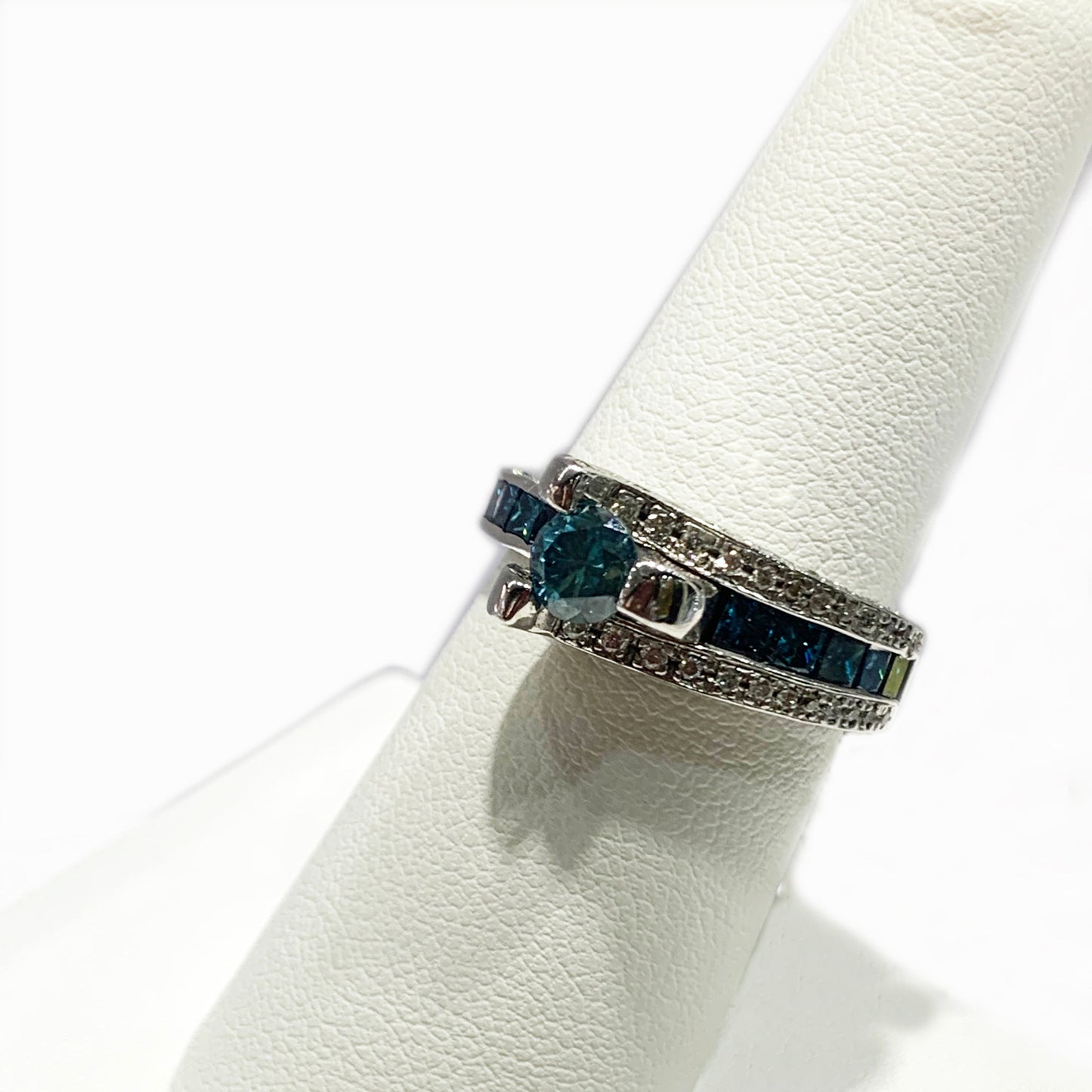 14k White Gold Blue Diamond Ring