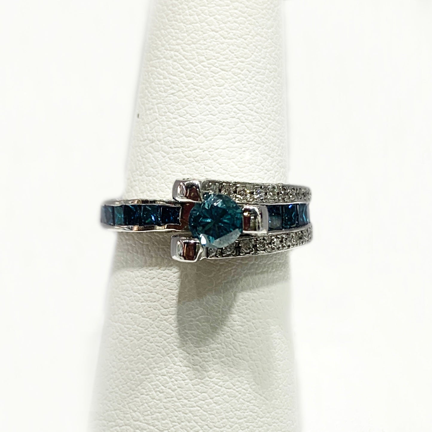 14k White Gold Blue Diamond Ring