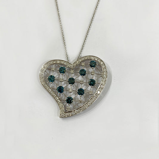 14k White Gold Blue Diamond Pendant