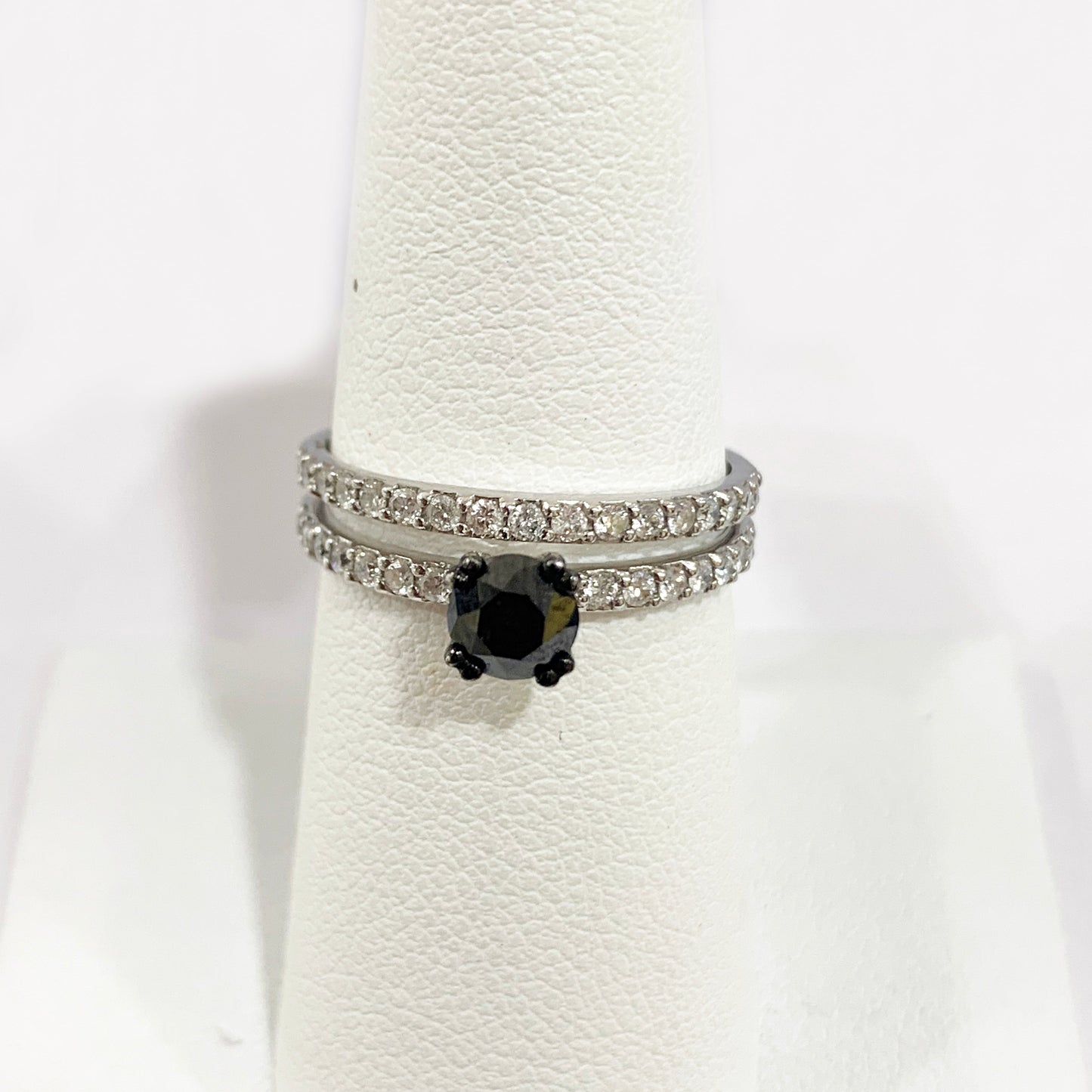14k White Gold Black Diamond Ring