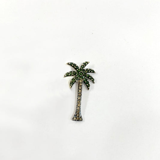 14k Rose Gold Brown & Green Palm Tree Diamond Pendant
