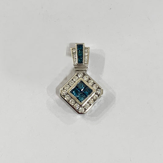 14k White Gold Blue Diamond Pendant