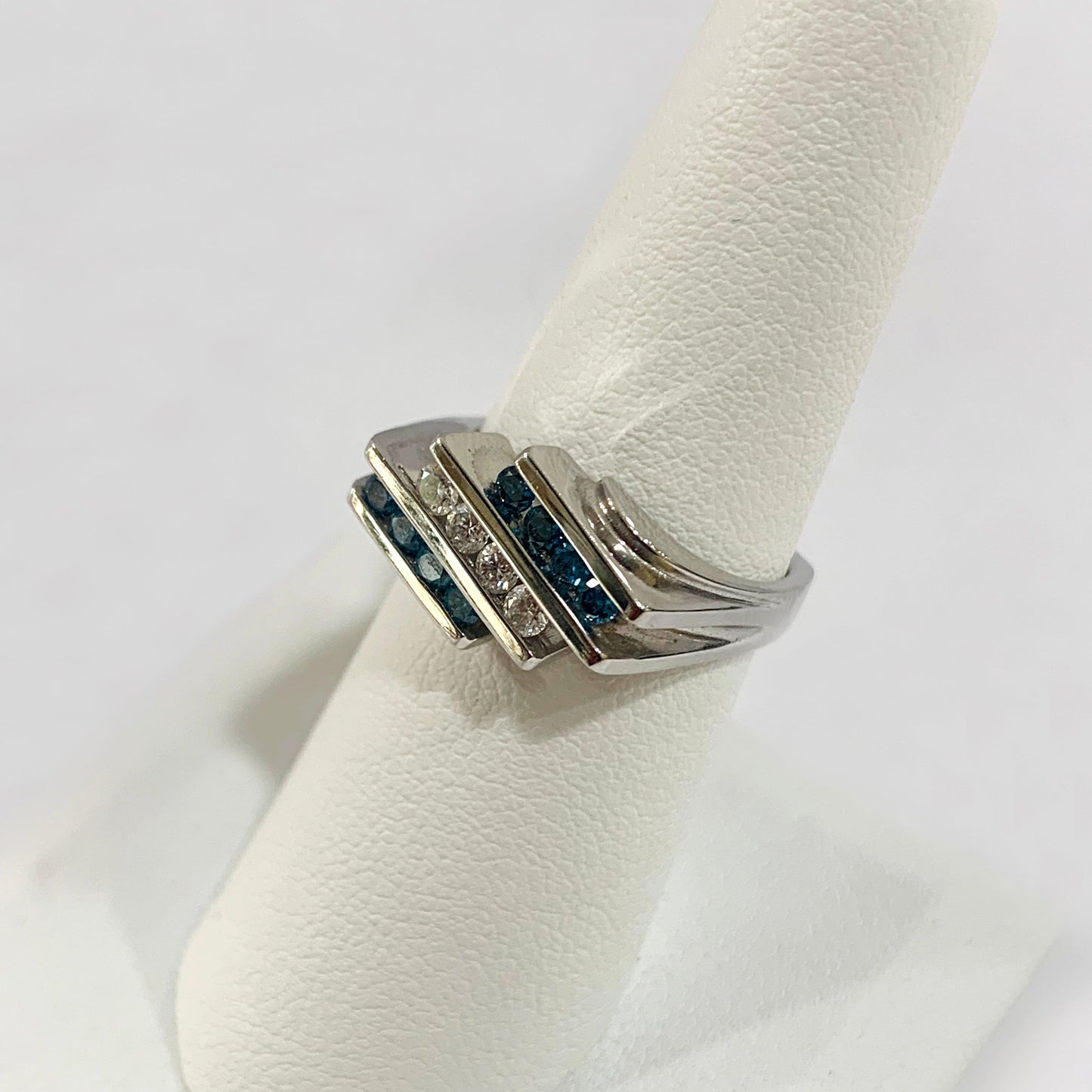 14k White Gold Blue Diamond Ring
