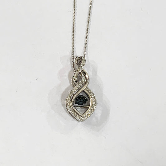 14k White Gold Dancing Blue Diamond Pendant