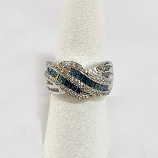 14k White Gold Blue Diamond Ring