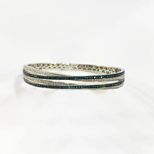 14k White Gold Blue Diamond Bangle
