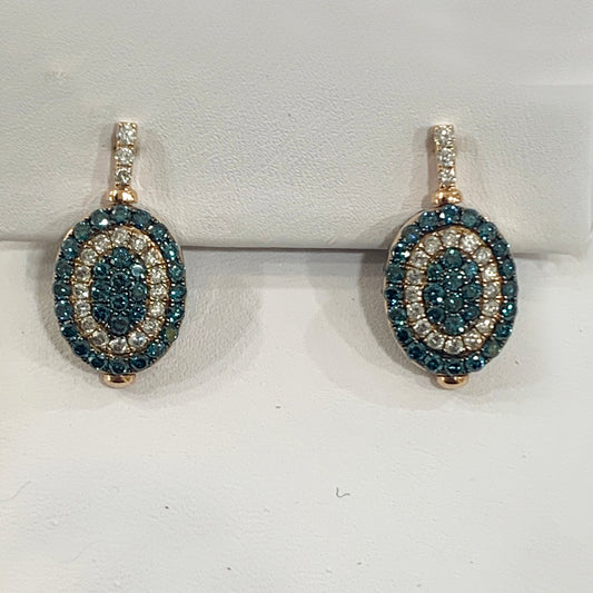 14k Rose Gold Blue/Brown Diamond Flip Earrings