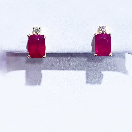 14k Yellow Gold Ruby Diamond Earrings