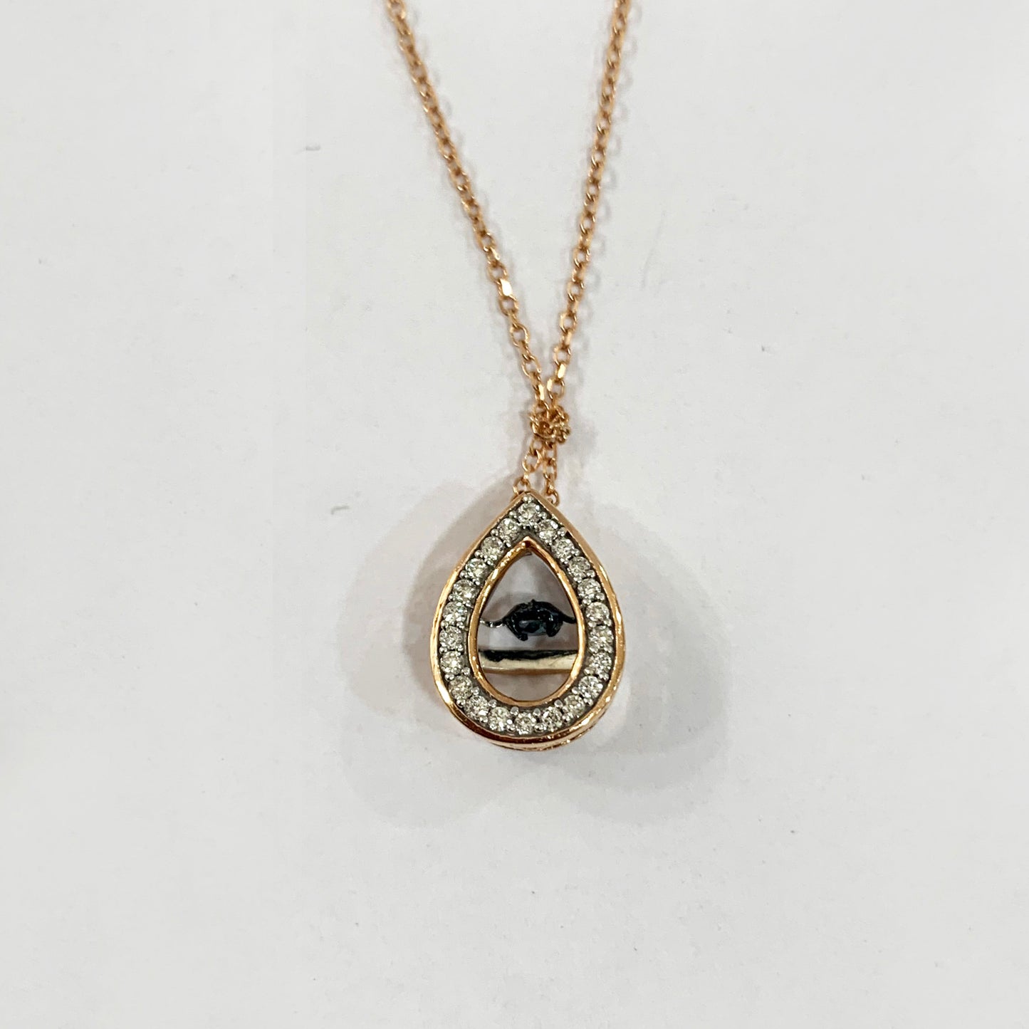 14k Rose Gold Blue Dancing Diamond Pendant