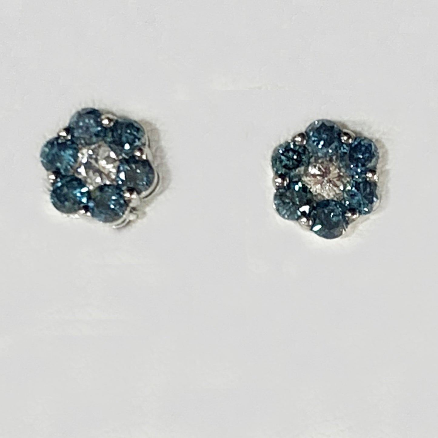 14k White Gold Blue Diamond Earrings