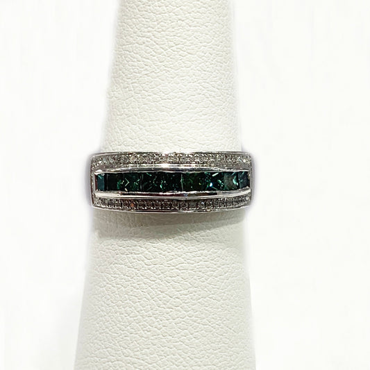 14k White Gold Blue Diamond Ring