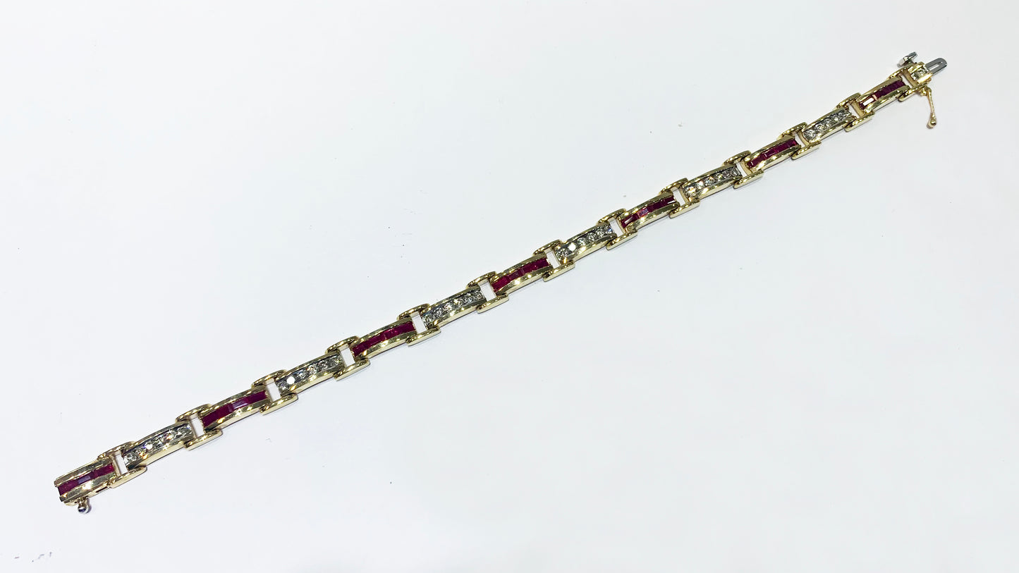 14K Yellow Gold Ruby Diamond Bracelet