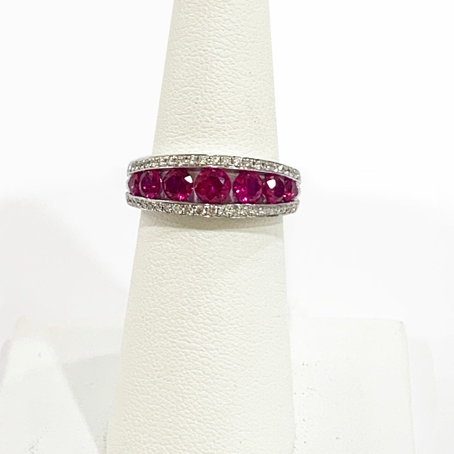 14k White Gold Ruby Diamond Ring